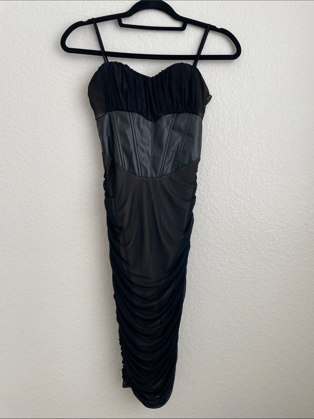 PRIVY Black Bustier Ruched Midi Dress